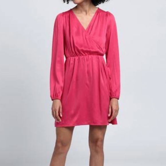 Vero Moda Short Satin Dress Fuchsia Size 14 - Picture 2 of 11